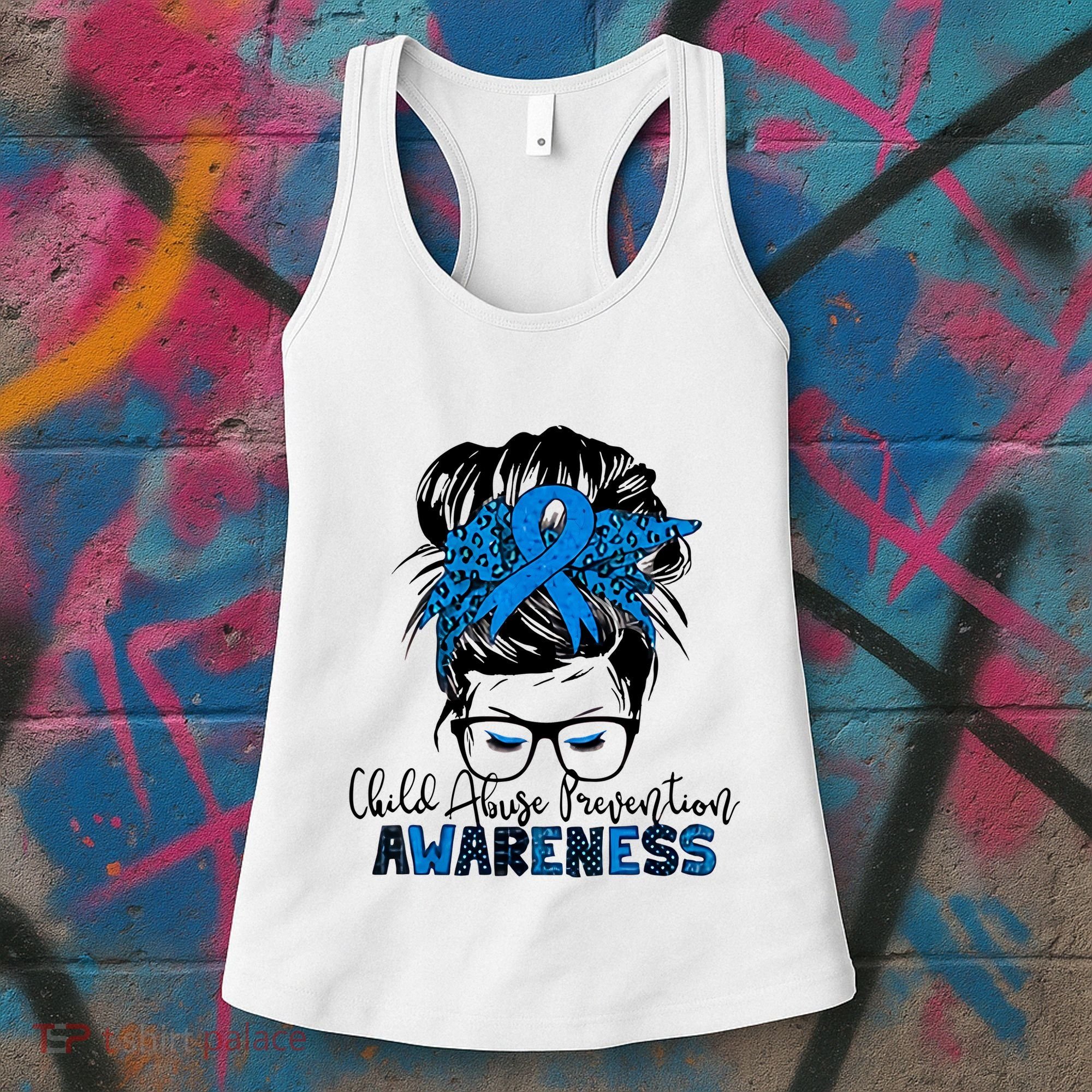 Messy Bun Child Abuse Prevention Awareness Protect Child Women's Tank Top