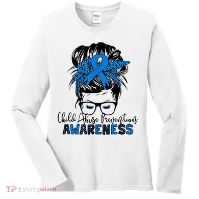 Messy Bun Child Abuse Prevention Awareness Protect Child Women's Long Sleeve Shirt