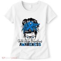Messy Bun Child Abuse Prevention Awareness Protect Child Women's T-Shirt thumb 0