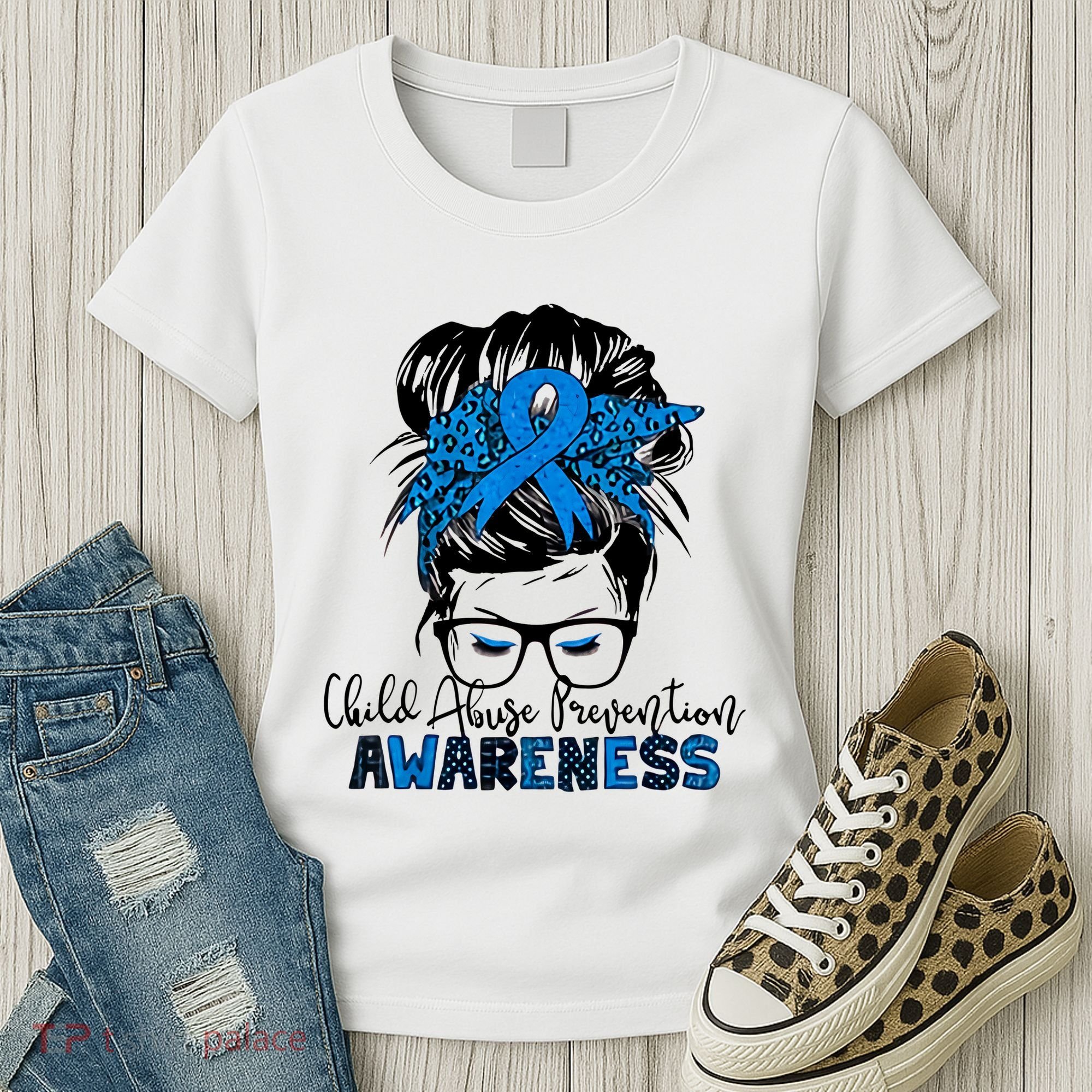 Messy Bun Child Abuse Prevention Awareness Protect Child Women's T-Shirt