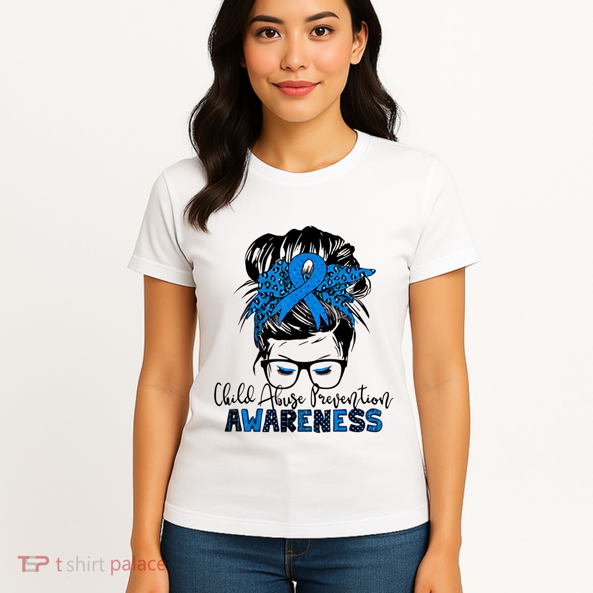 Messy Bun Child Abuse Prevention Awareness Protect Child Women's T-Shirt