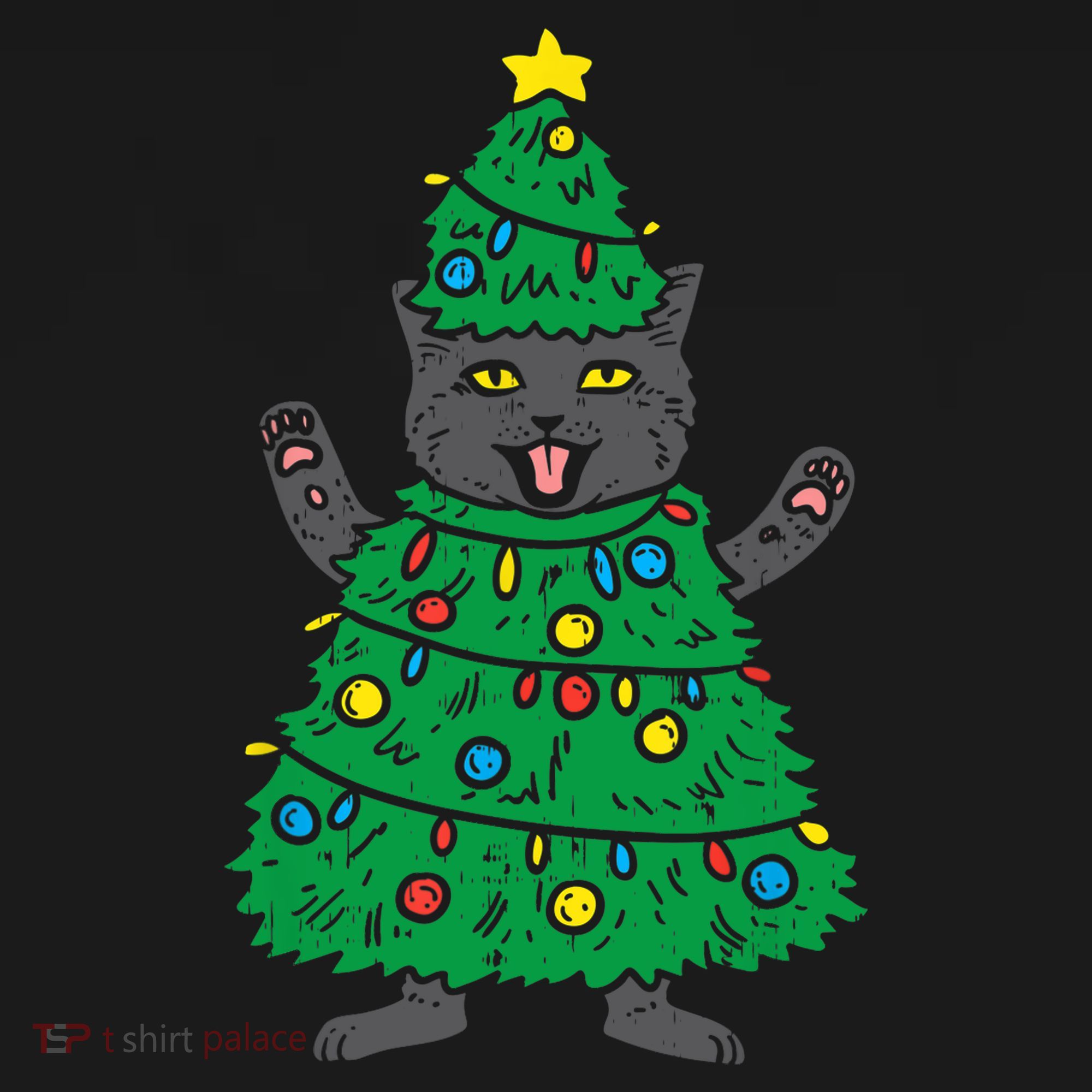 Meowy Black Cat Christmas Tree Funny Kitten Cat Owner Bucket Hat