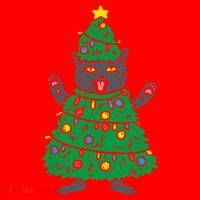 Meowy Black Cat Christmas Tree Funny Kitten Cat Owner Santa Hat thumb 1
