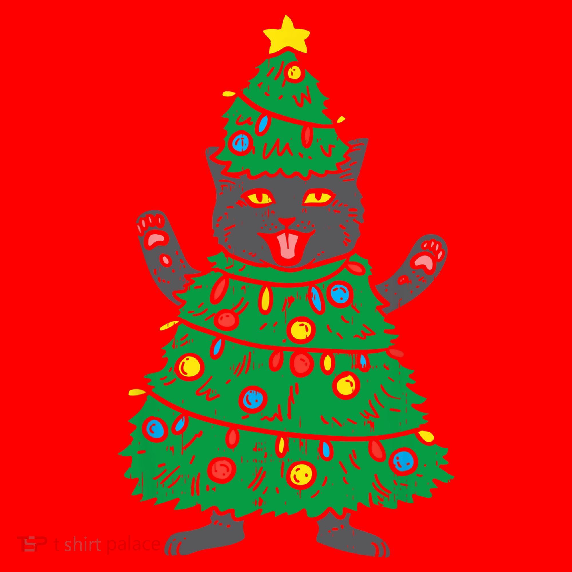 Meowy Black Cat Christmas Tree Funny Kitten Cat Owner Santa Hat