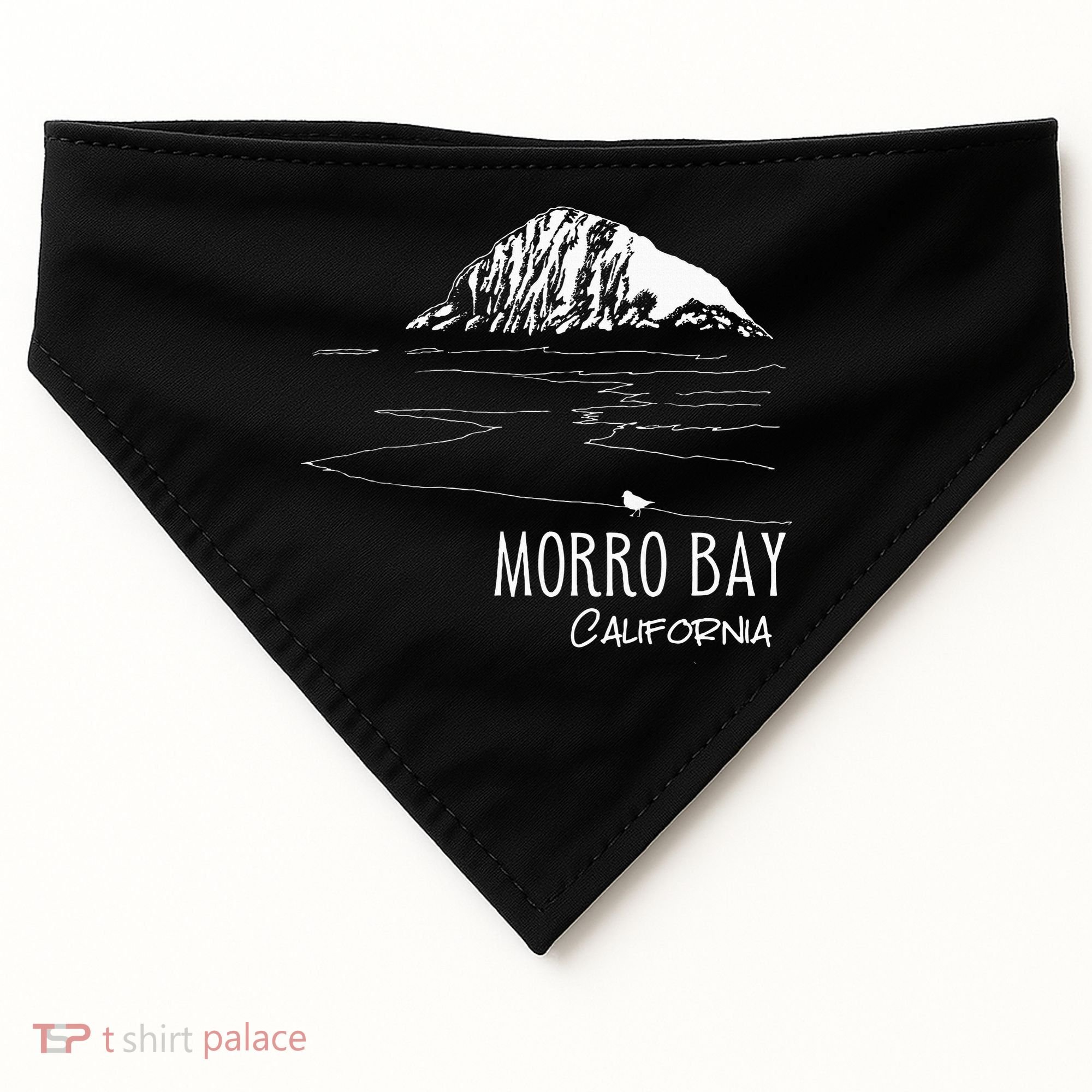 Morro Bay California Morro Rock Ca Drawing Souvenir Line Art USA-Made Doggie Bandana