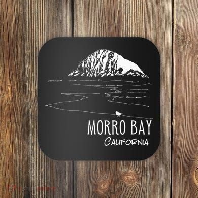 Morro Bay California Morro Rock Ca Drawing Souvenir Line Art Coaster