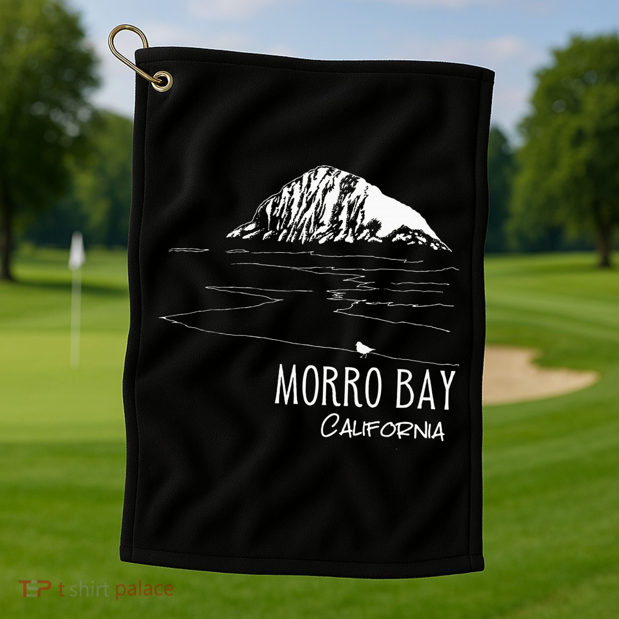 Morro Bay California Morro Rock Ca Drawing Souvenir Line Art Golf Towel
