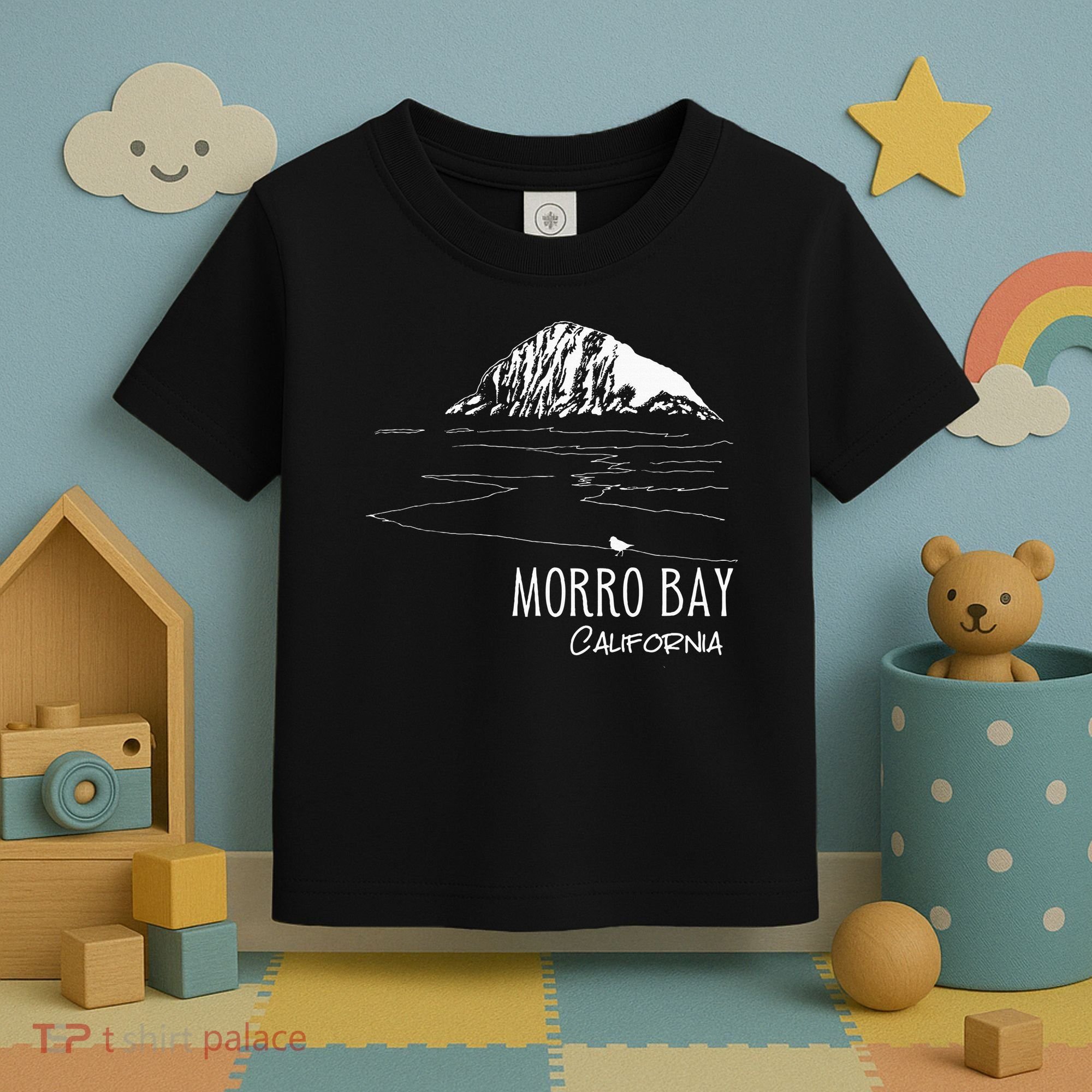 Morro Bay California Morro Rock Ca Drawing Souvenir Line Art Toddler T-Shirt