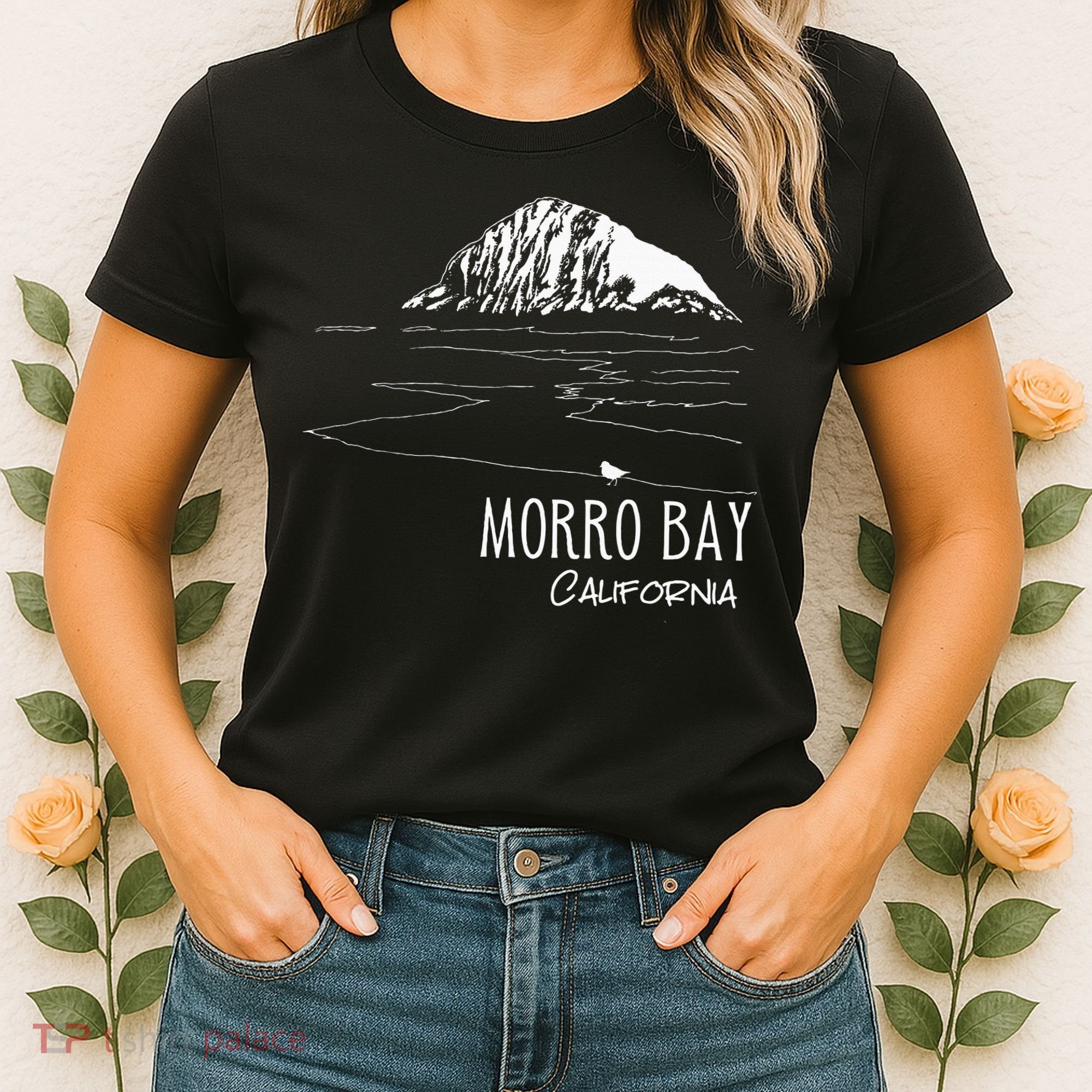 Morro Bay California Morro Rock Ca Drawing Souvenir Line Art Women's T-Shirt
