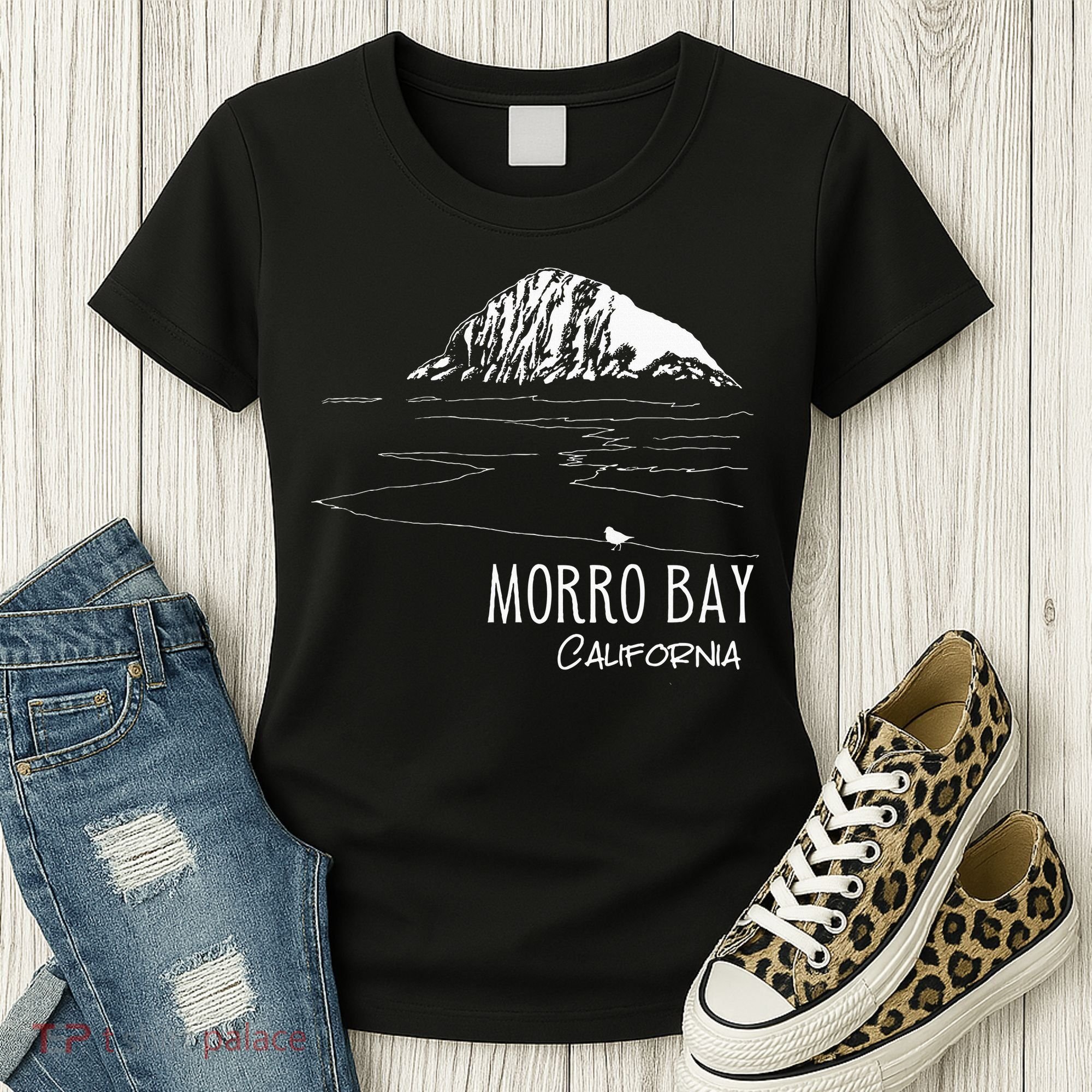 Morro Bay California Morro Rock Ca Drawing Souvenir Line Art Women's T-Shirt