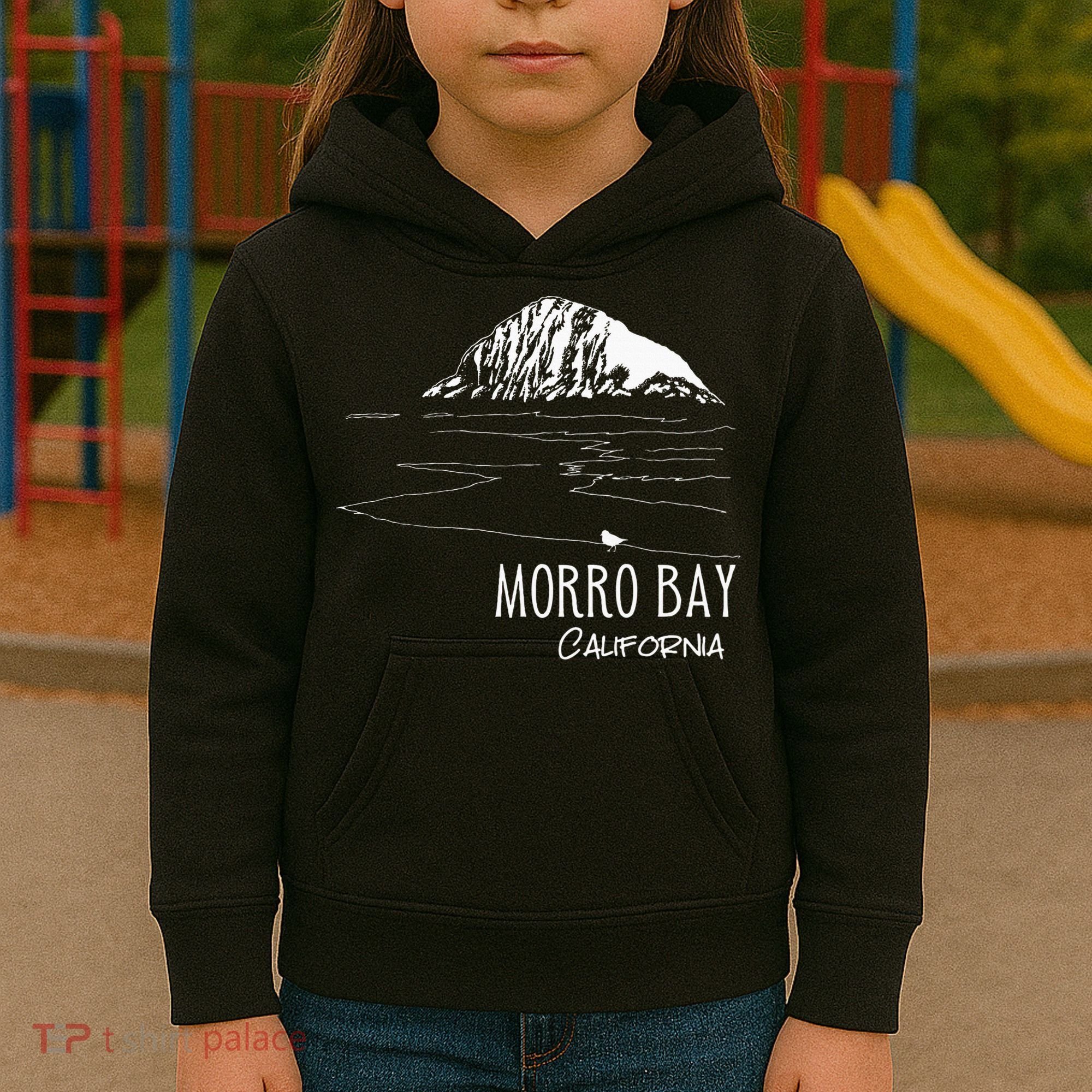 Morro Bay California Morro Rock Ca Drawing Souvenir Line Art Kids Hoodie