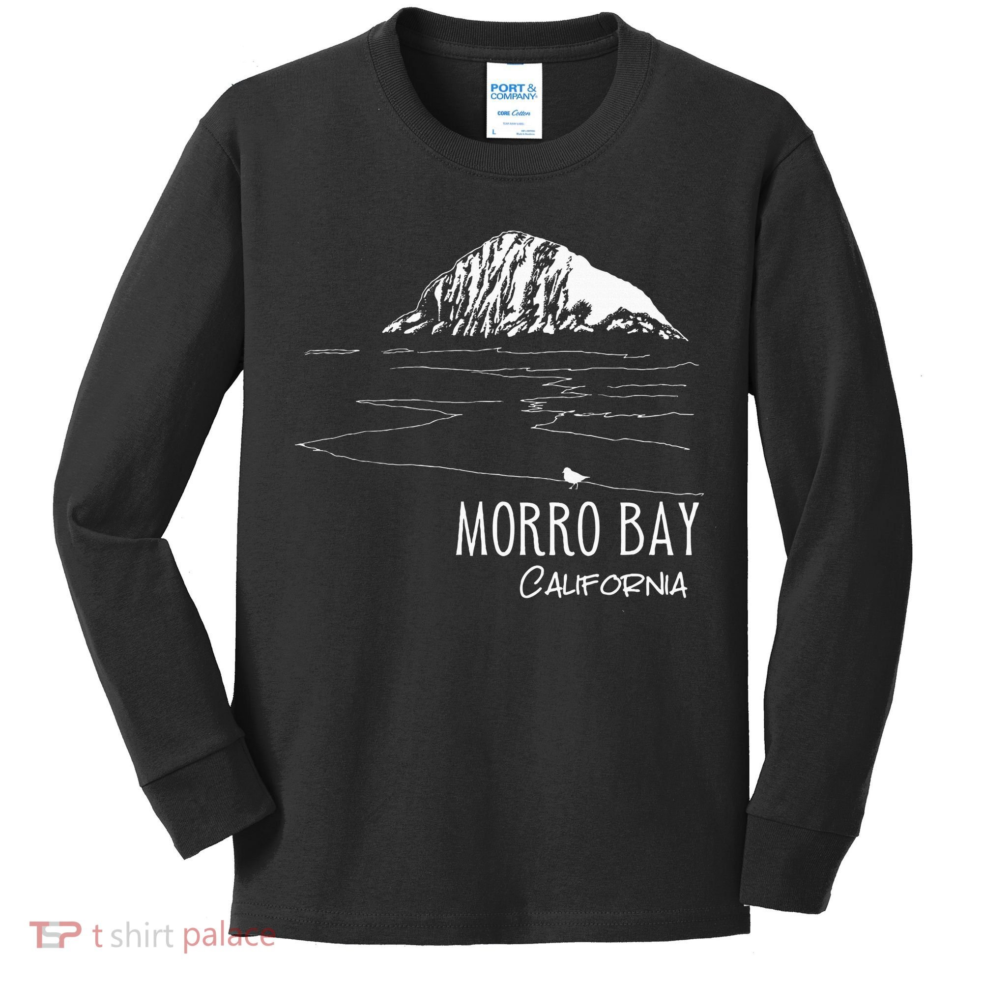 Morro Bay California Morro Rock Ca Drawing Souvenir Line Art Kids Long Sleeve Shirt