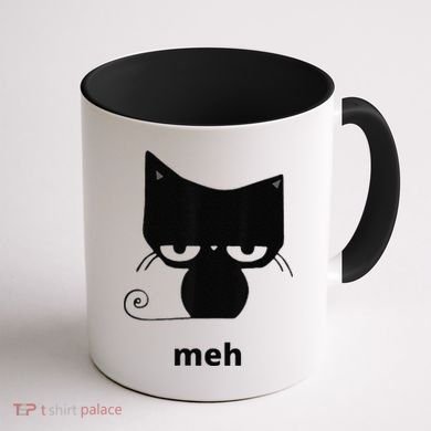 Meh Black Cat Funny Coffee Mug back