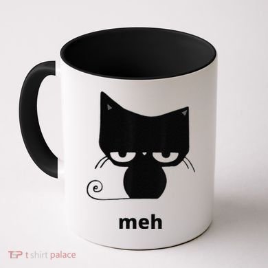 Meh Black Cat Funny Coffee Mug