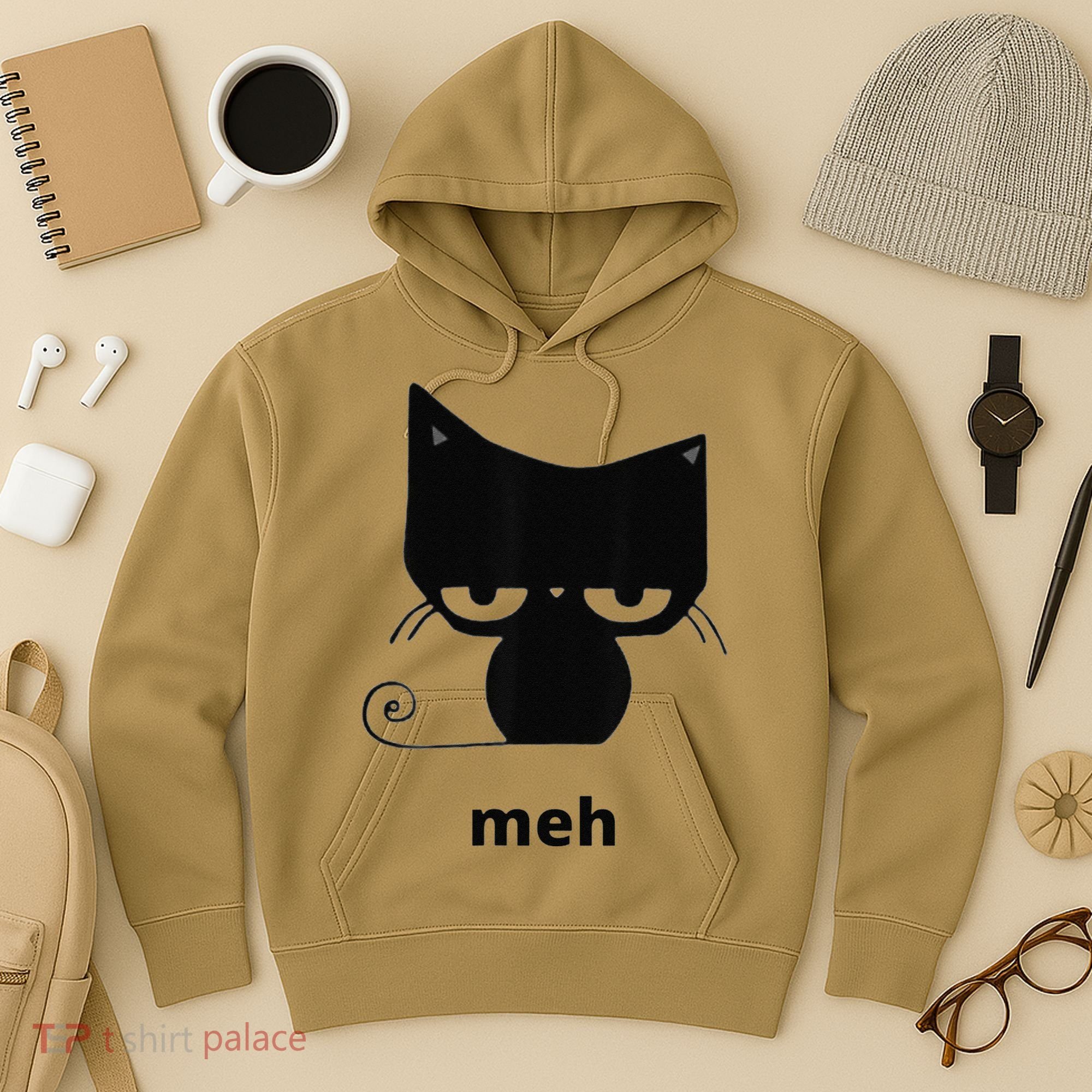 Meh Black Cat Funny Hoodie
