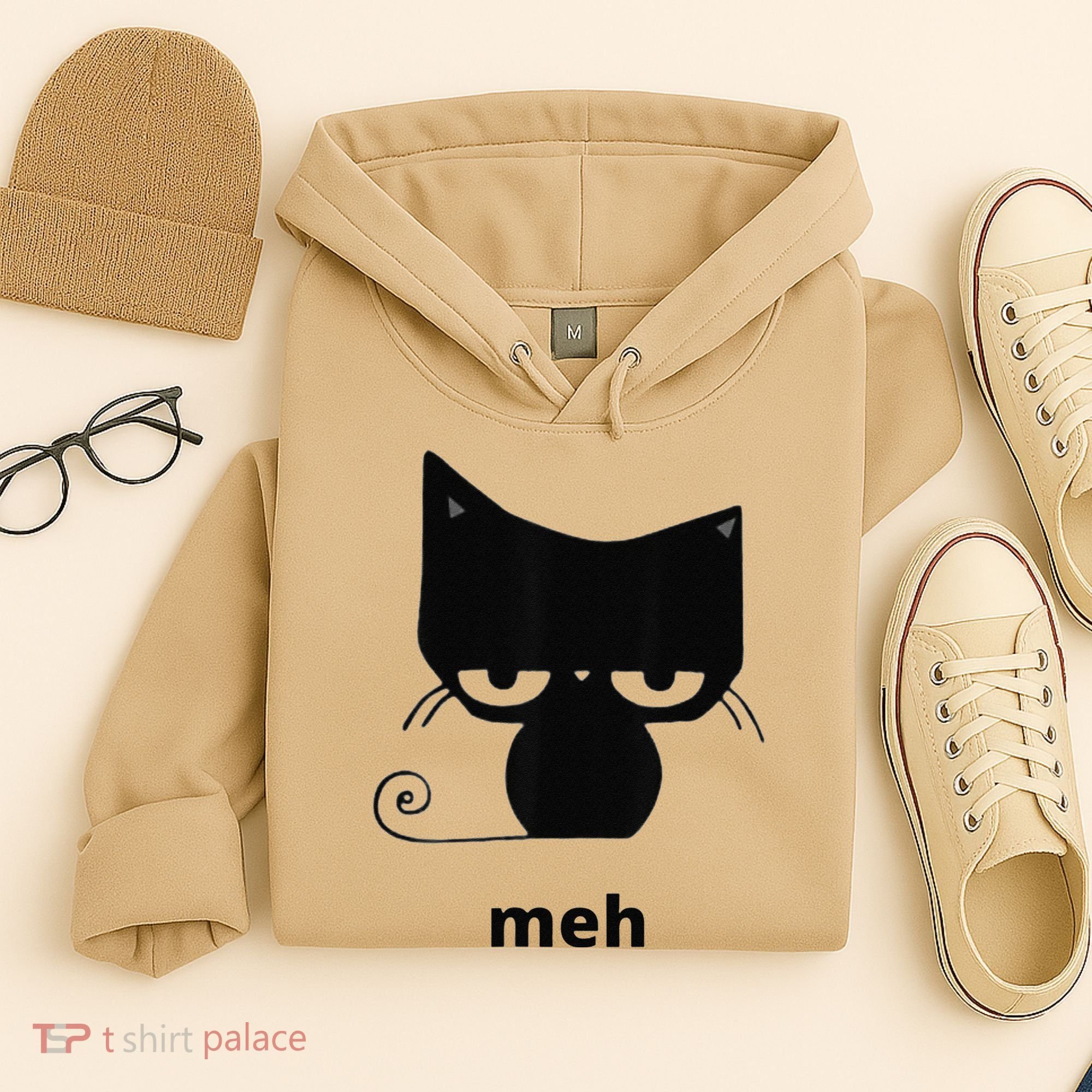 Meh Black Cat Funny Hoodie