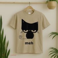 Meh Black Cat Funny T-Shirt thumb 2