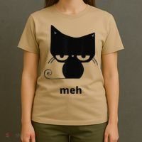 Meh Black Cat Funny T-Shirt thumb 4
