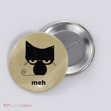 Meh Black Cat Funny Button