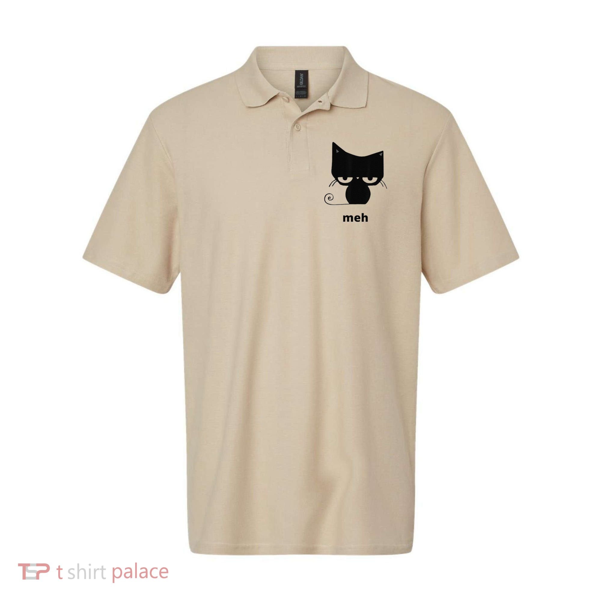 Meh Black Cat Funny Polo