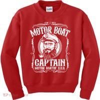 Motor Boat Captain Funny Pontoon Boating Motor Boatin Lake Kids Sweatshirt thumb 0