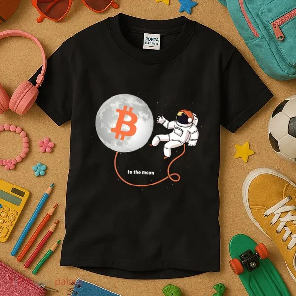 Moon Bitcoin Cryptocurrency Crypto Digital Currency Kids T-Shirt