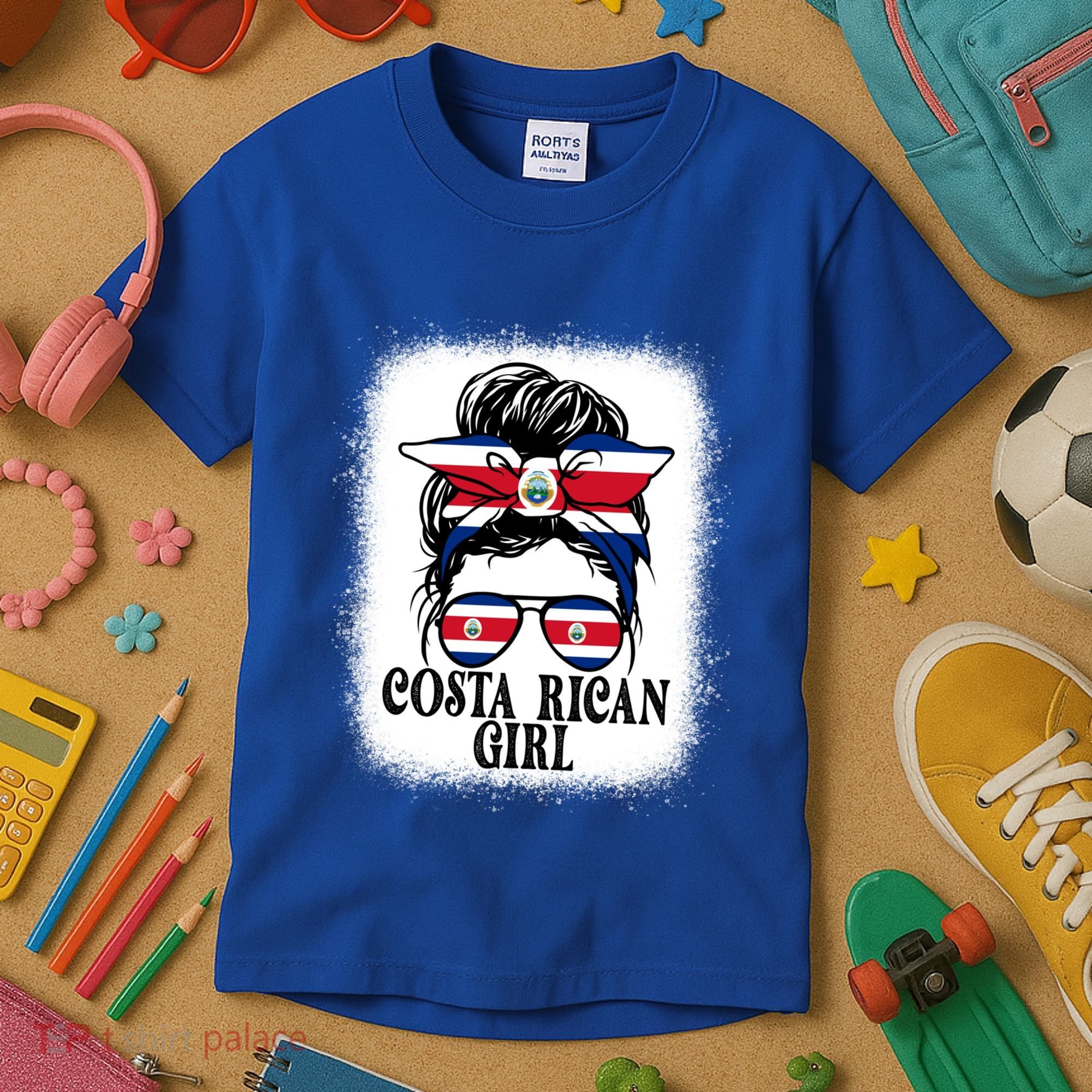 Messy Bun Costa Rica Flag Costa Rican S Gift Kids T-Shirt