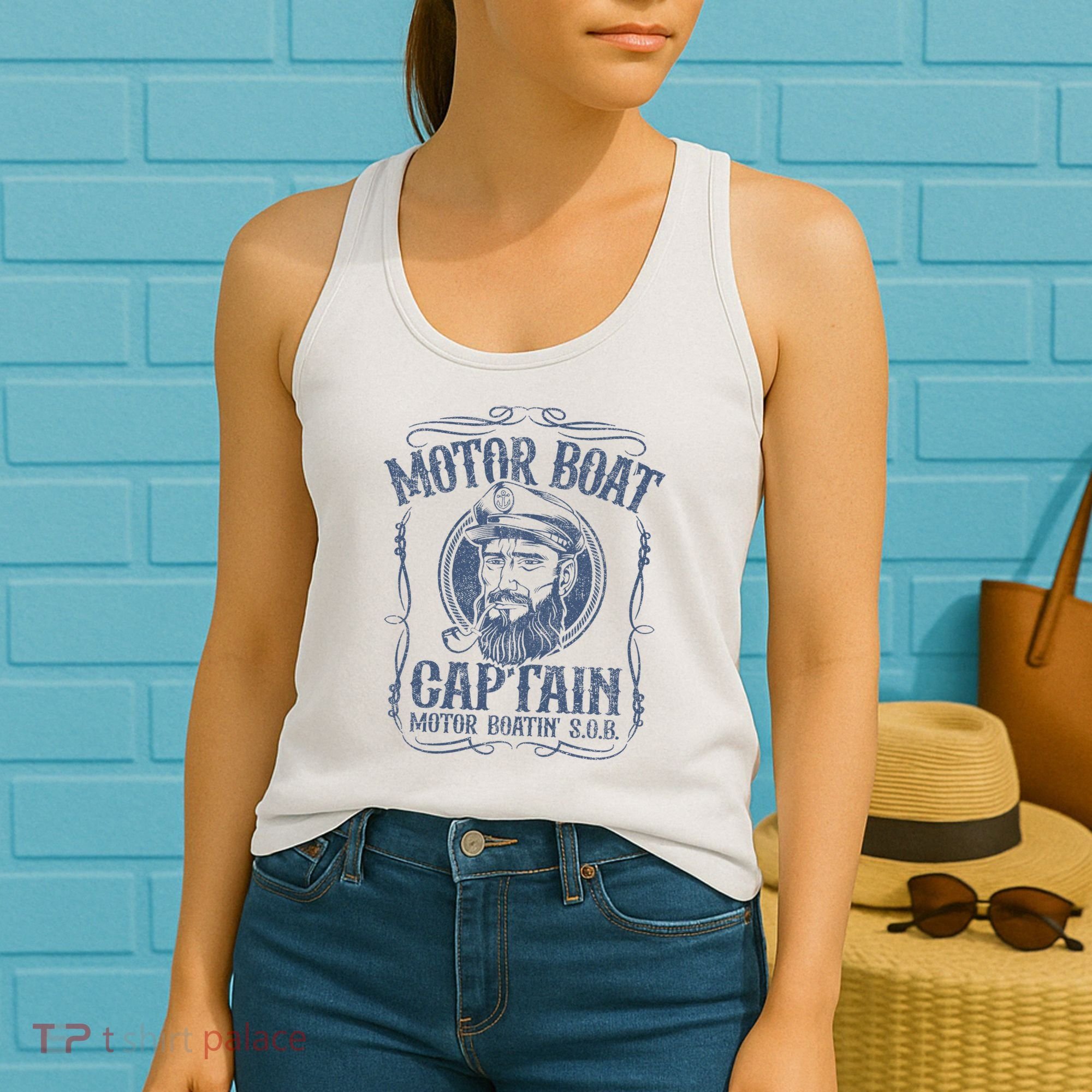 Motor Boat Captain Funny Pontoon Boating Motor Boatin Lake Women's Tank Top