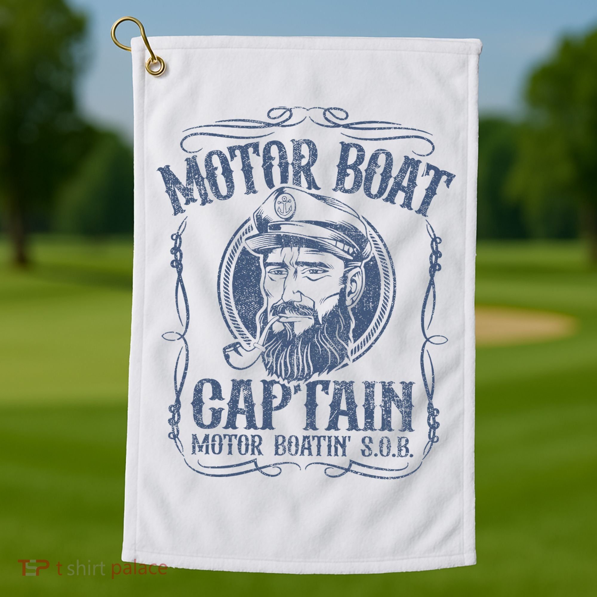 Motor Boat Captain Funny Pontoon Boating Motor Boatin Lake Golf Towel