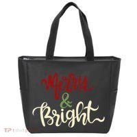 Merry & Bright Christmas Festive Holiday Spirit Tote Bag thumb 0