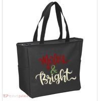 Merry & Bright Christmas Festive Holiday Spirit Tote Bag thumb 2