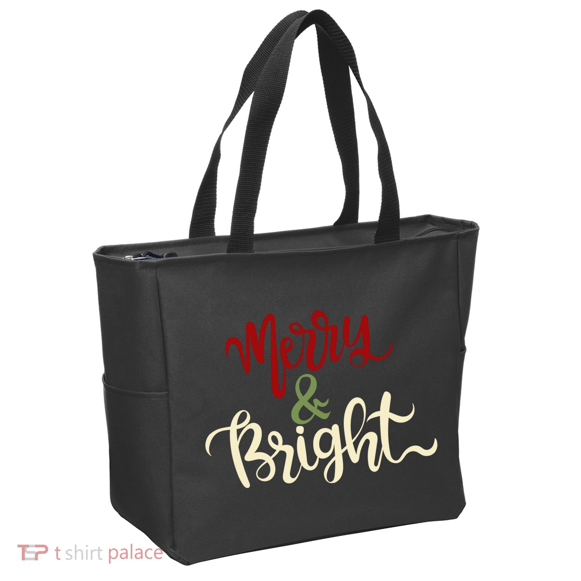 Merry & Bright Christmas Festive Holiday Spirit Tote Bag