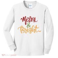 Merry & Bright Christmas Festive Holiday Spirit Kids Long Sleeve Shirt thumb 0