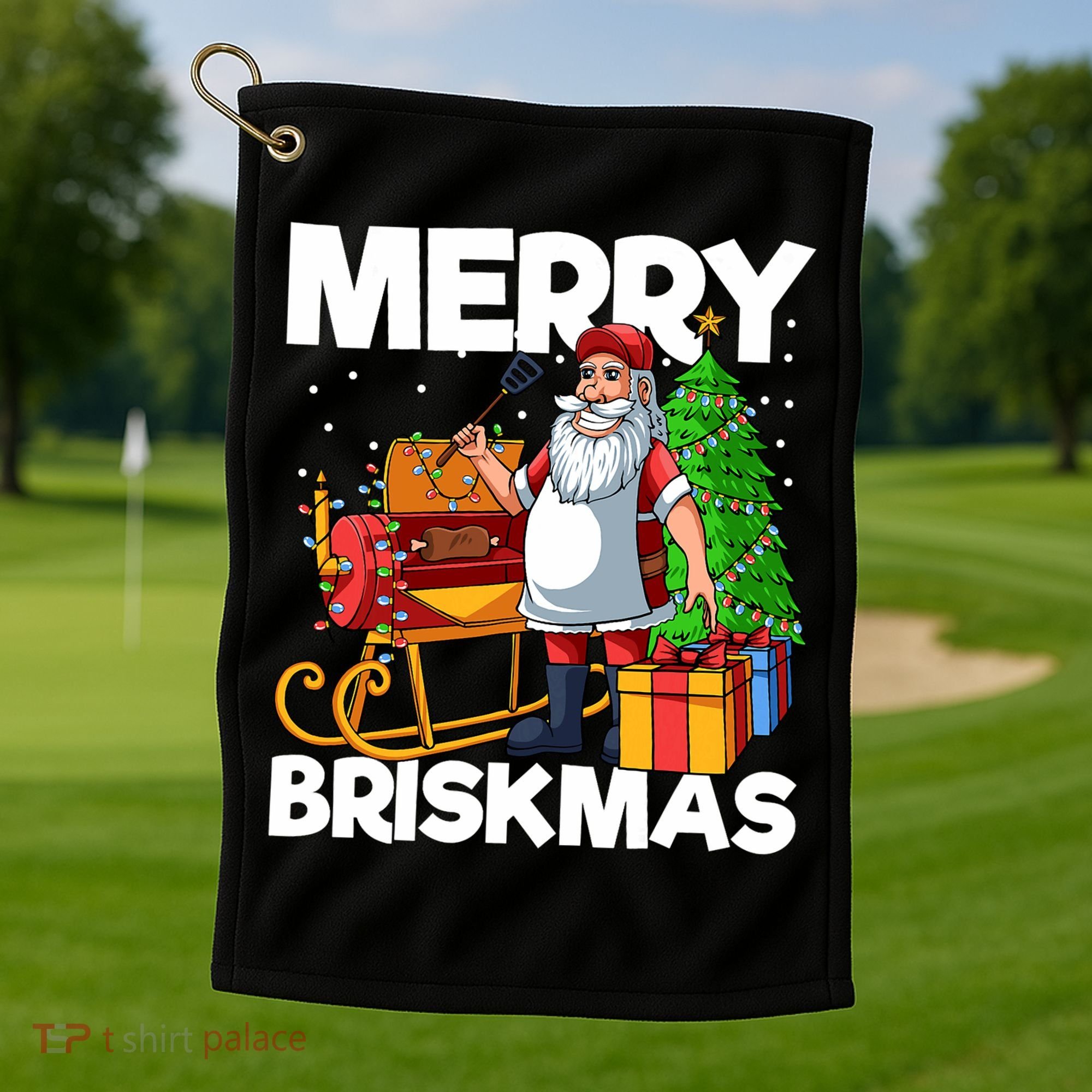 Merry Briskmas Christmas July Santa Brisket Smoking Smoker Golf Towel