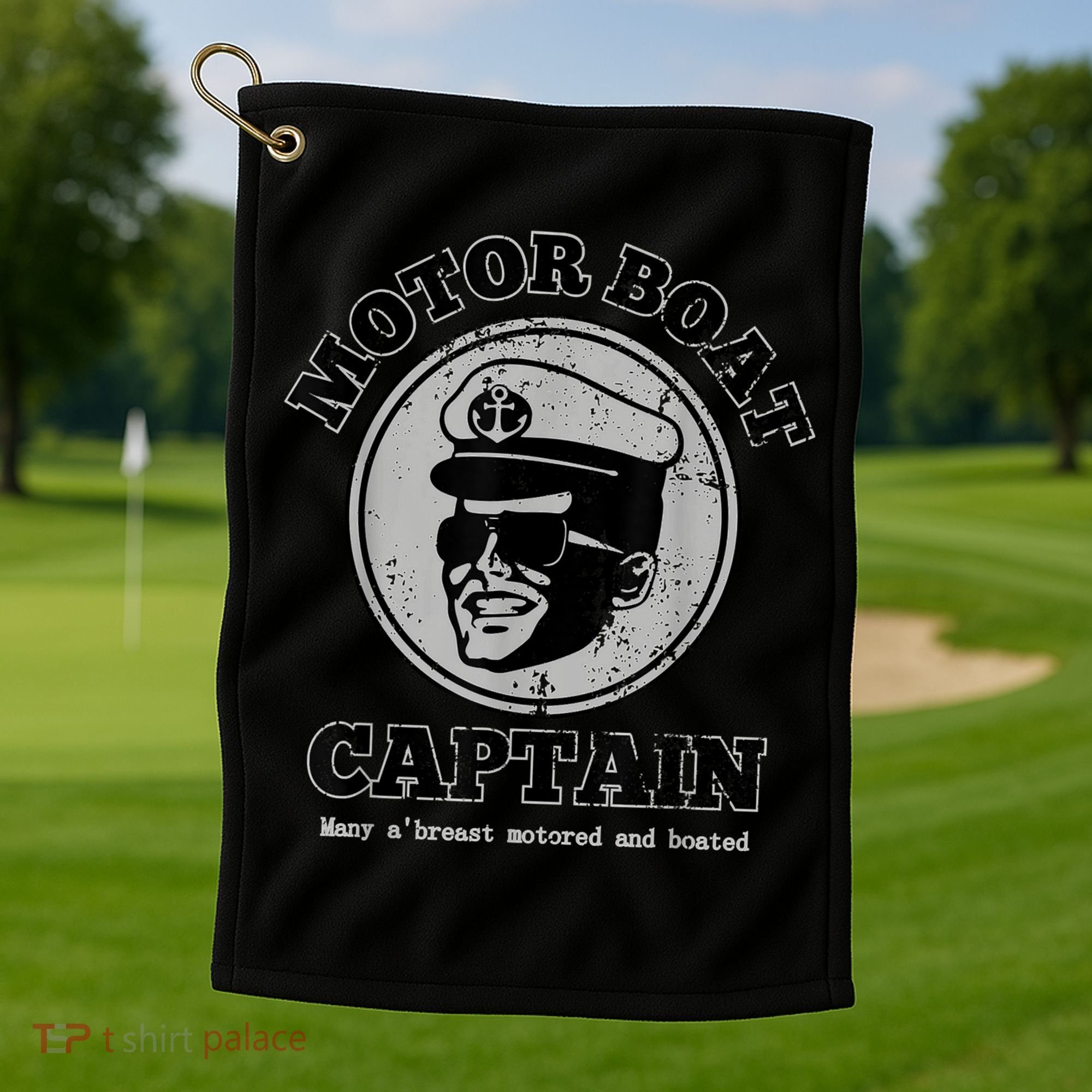 Motor Boat Captain Funny Pontoon Boating Motor Boatin Lake Golf Towel