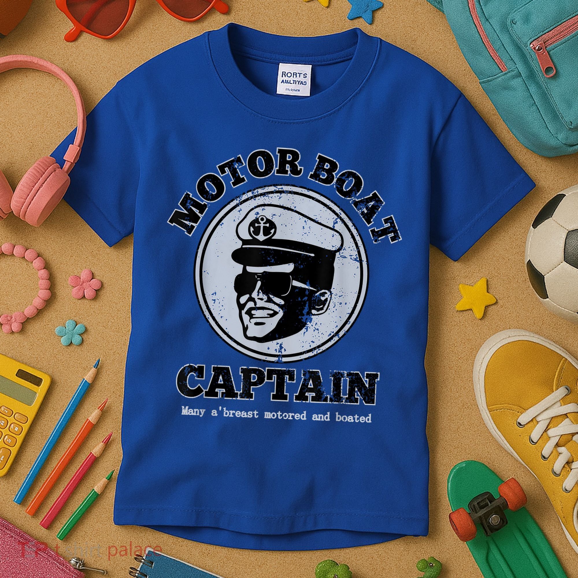 Motor Boat Captain Funny Pontoon Boating Motor Boatin Lake Kids T-Shirt