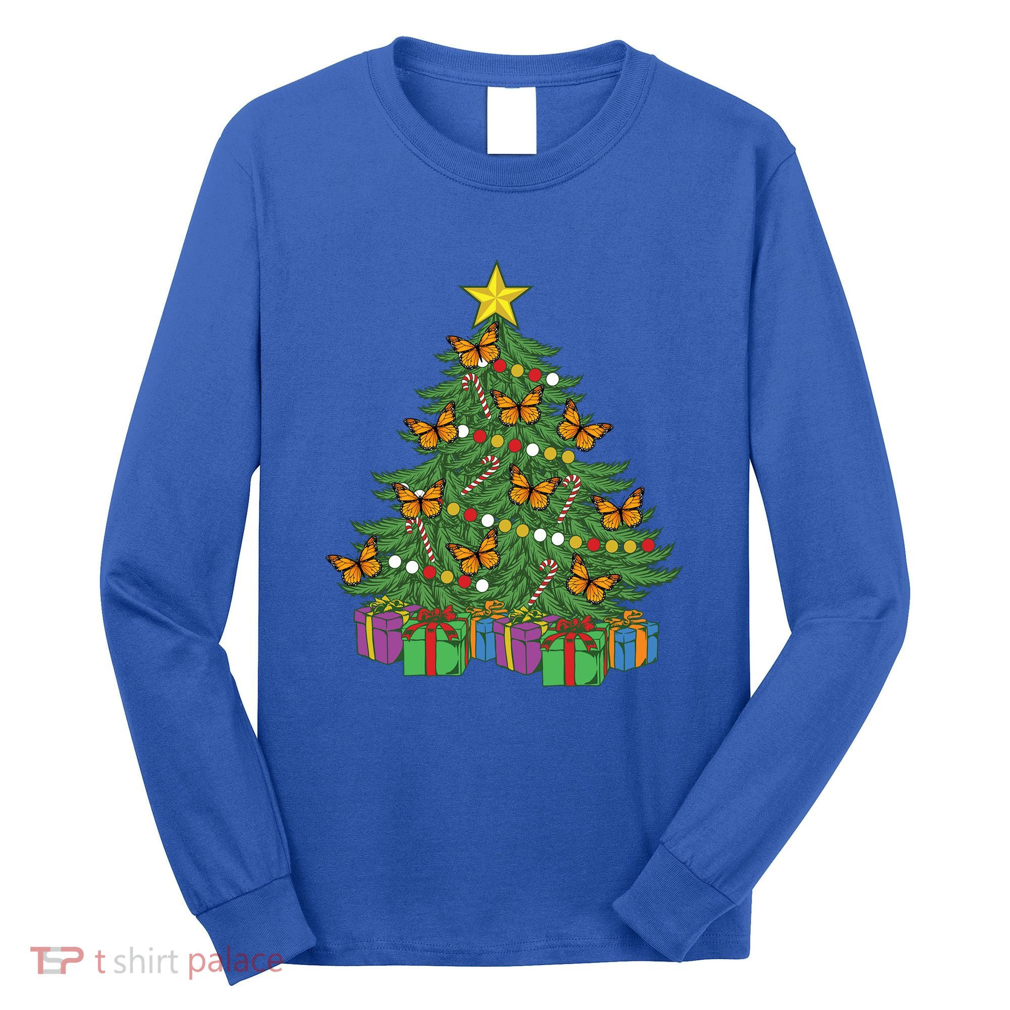 Monarch Butterfly Christmas Tree Ornats Orange Butterfly Gift Long Sleeve Shirt