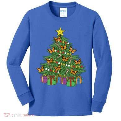 Monarch Butterfly Christmas Tree Ornats Orange Butterfly Gift Kids Long Sleeve Shirt