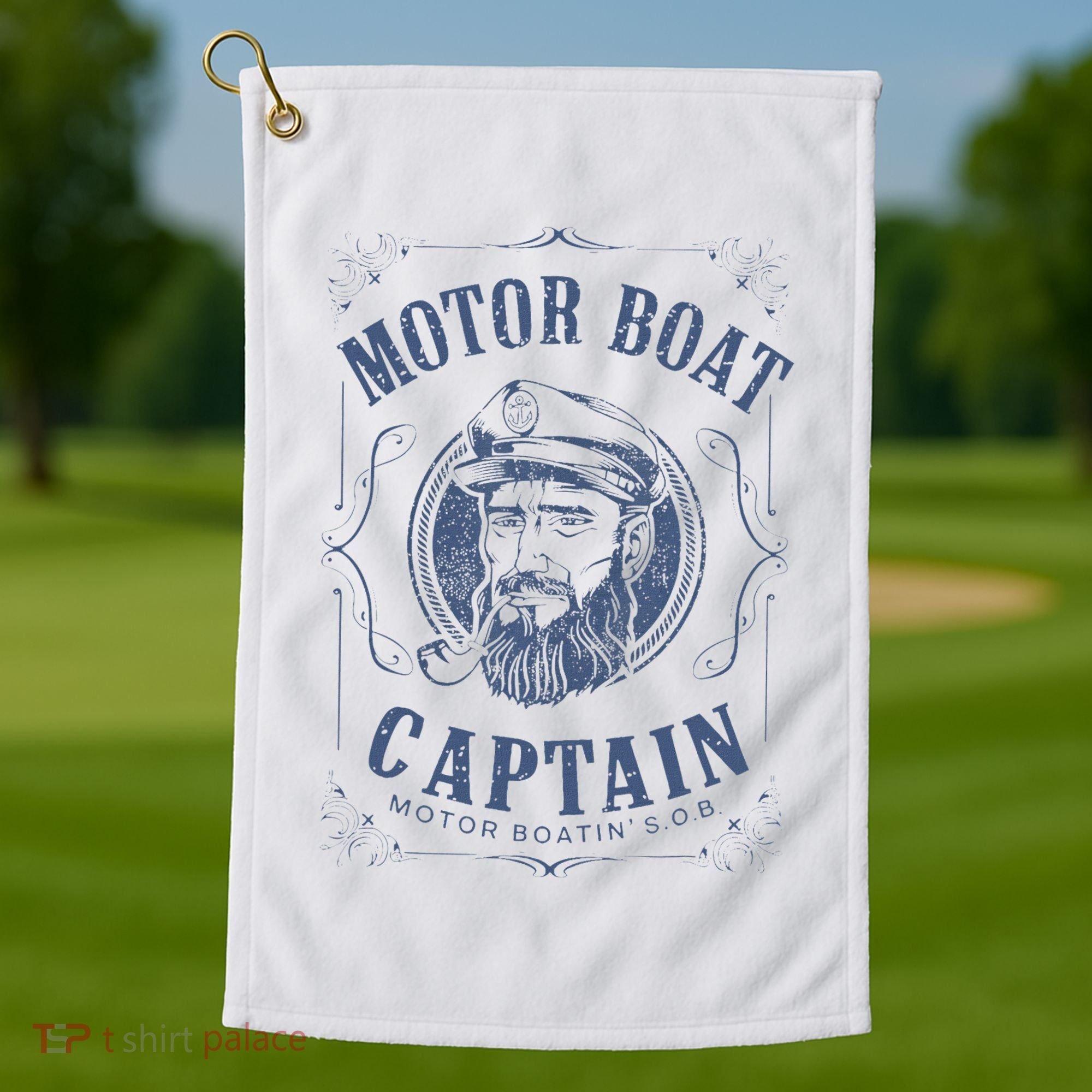 Motor Boat Captain Funny Pontoon Boating Motor Boatin Lake Golf Towel