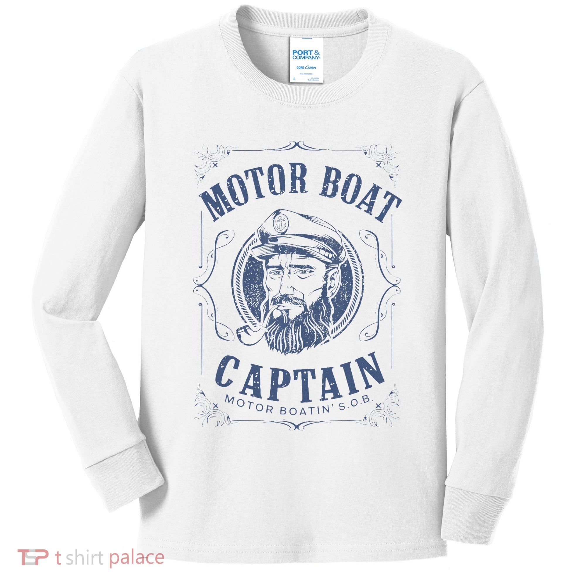 Motor Boat Captain Funny Pontoon Boating Motor Boatin Lake Kids Long Sleeve Shirt
