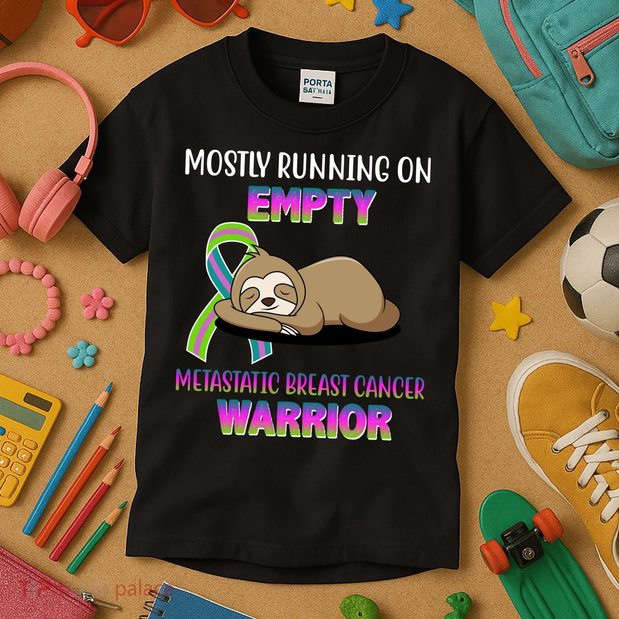 Metastatic Breast Cancer Warrior Awareness Sloth Kids T-Shirt