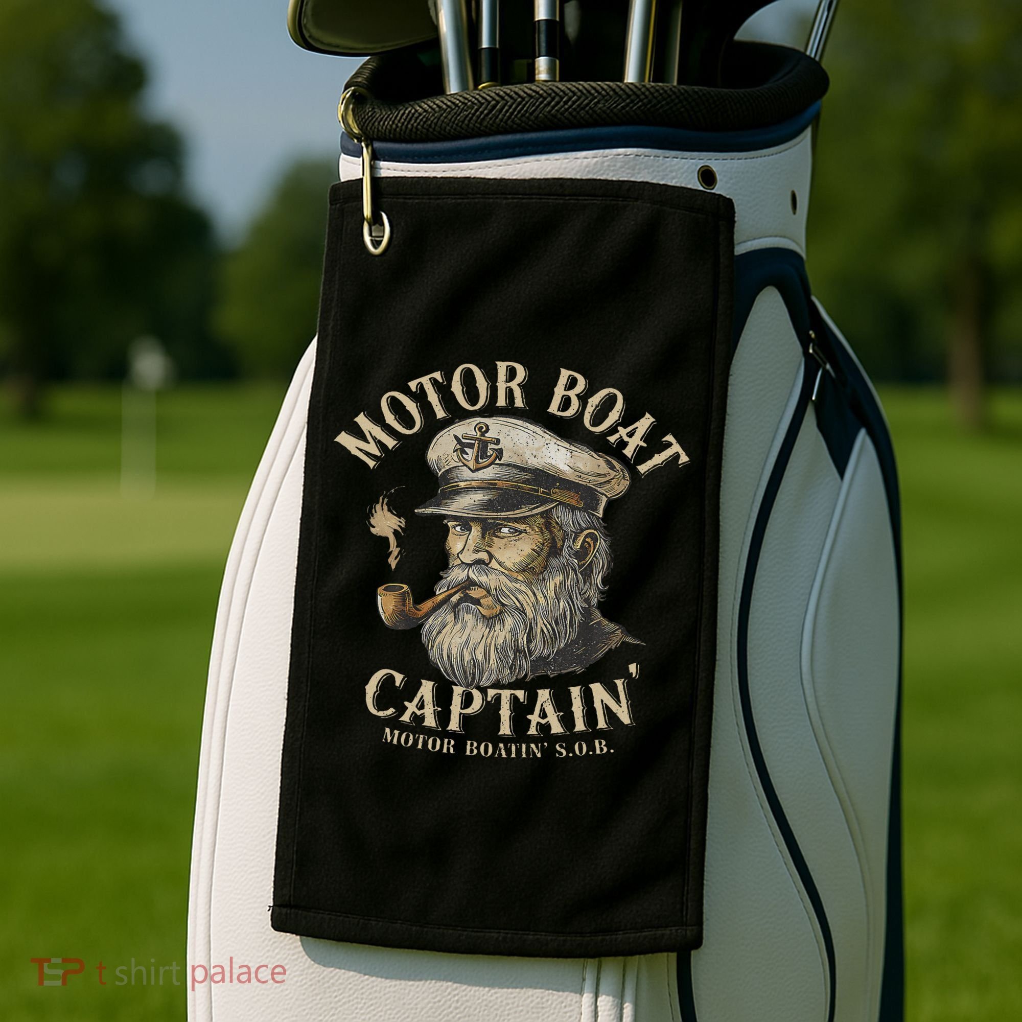 Motor Boat Captain Funny Pontoon Boating Motor Boatin Lake Golf Towel