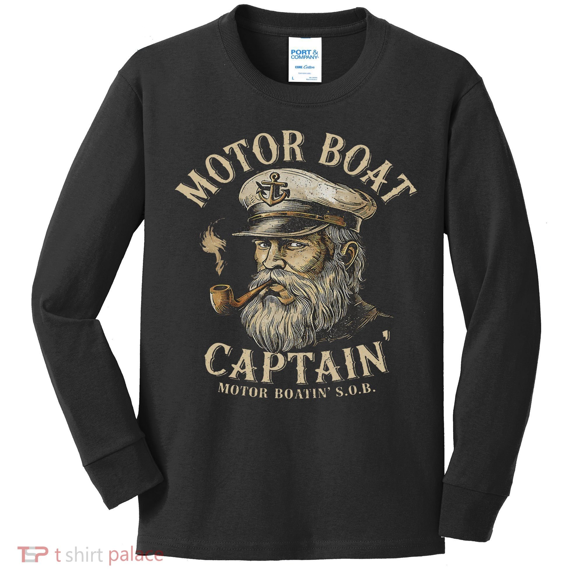 Motor Boat Captain Funny Pontoon Boating Motor Boatin Lake Kids Long Sleeve Shirt