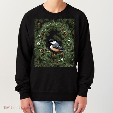 Maine Black Capped Chickadee With Pine Funny Gift Women's Sweatshirt