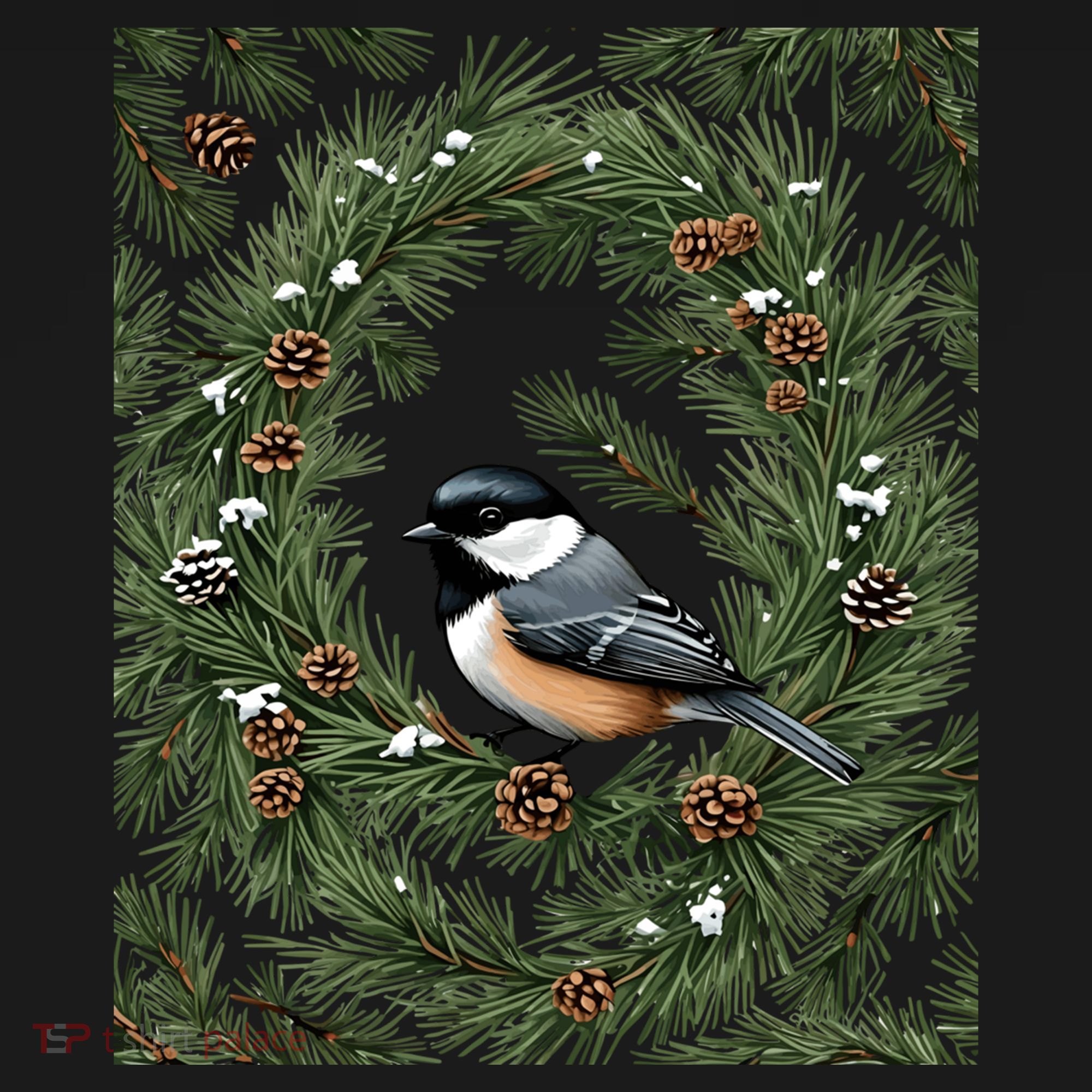 Maine Black Capped Chickadee With Pine Funny Gift USA-Made Doggie Bandana