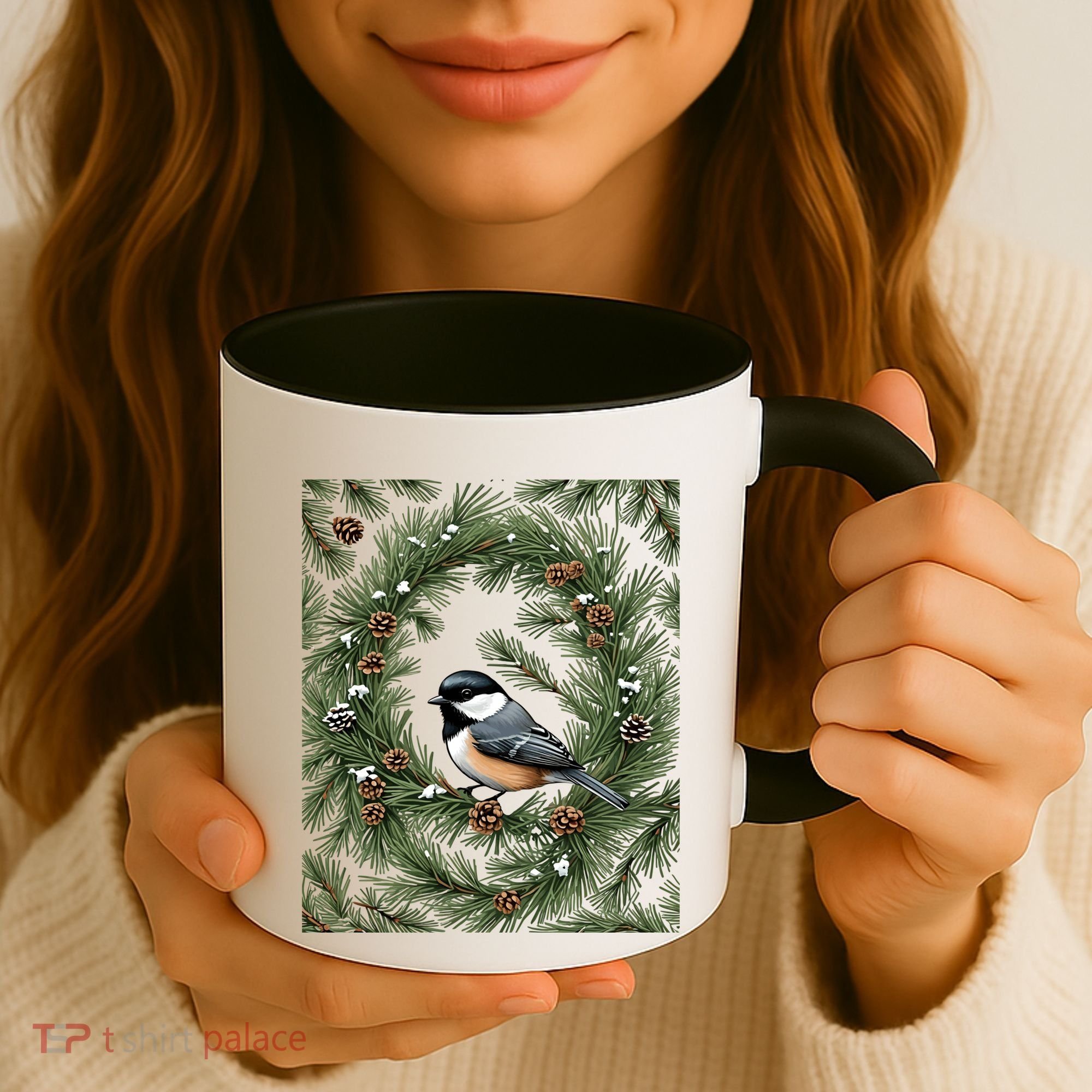 Maine Black Capped Chickadee With Pine Funny Gift Coffee Mug