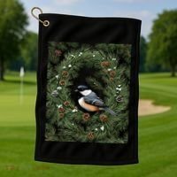 Maine Black Capped Chickadee With Pine Funny Gift Golf Towel thumb 1