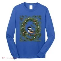 Maine Black Capped Chickadee With Pine Funny Gift Long Sleeve Shirt thumb 0