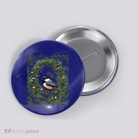 Maine Black Capped Chickadee With Pine Funny Gift Button thumb 0