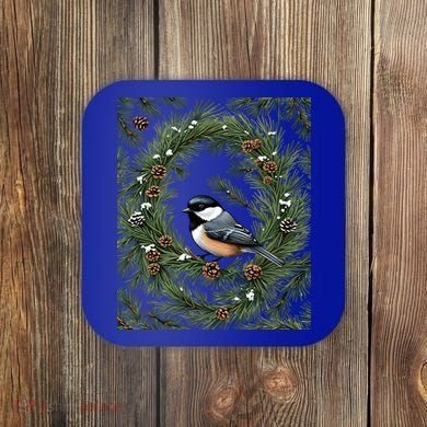 Maine Black Capped Chickadee With Pine Funny Gift Coaster